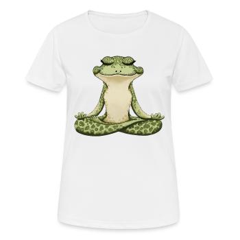 Meditierender Frosch, Cottagecore Yoga Frosch T-Shirt - Frauen T-Shirt atmungsaktiv - Weiß - Vorne - AI Model Female 172 dark (172cm)