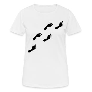 Footprints - Fussabdrücke - Fußabdruck - Frauen T-Shirt atmungsaktiv - Weiß - Vorne - AI Model Female 172 dark (172cm)