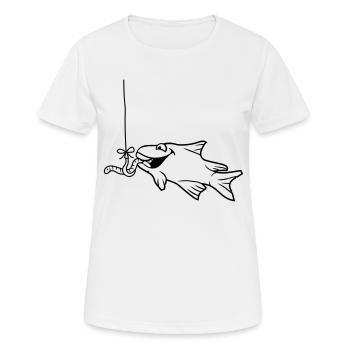 essen fressen hunger wurm haken angelhaken schnur - Frauen T-Shirt atmungsaktiv - Weiß - Vorne - AI Model Female 172 dark (172cm)