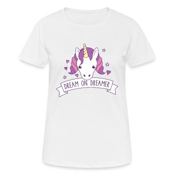 dream on dreamer! with cute unicorn - Women's Breathable T-Shirt - white - Front - AI Model Female 172 dark (172cm)
