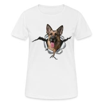 Schäferhund im Metall Loch - Frauen T-Shirt atmungsaktiv - Weiß - Vorne - AI Model Female 172 dark (172cm)