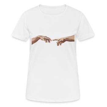 Michel-Ange : La création d’Adams - Mains - T-shirt respirant Femme - blanc - Devant - AI Model Female 172 dark (172cm)