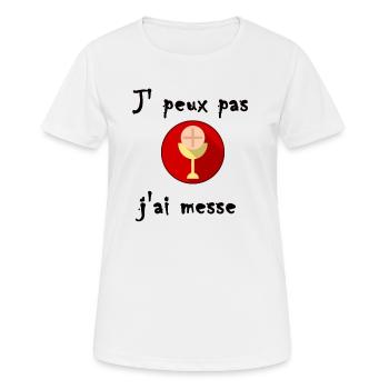 je peux pas j ai messe - T-shirt respirant Femme - blanc - Devant - AI Model Female 172 dark (172cm)