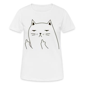 Cat Cat Middle Finger Gesture - Women's Breathable T-Shirt - white - Front - AI Model Female 172 dark (172cm)