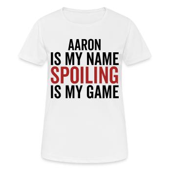 Aaron est mon nom Spoiler est mon jeu - T-shirt respirant Femme - blanc - Devant - AI Model Female 172 dark (172cm)