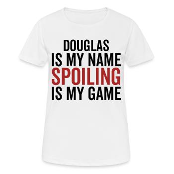 Douglas est mon nom Spoiler est mon jeu - T-shirt respirant Femme - blanc - Devant - AI Model Female 172 dark (172cm)