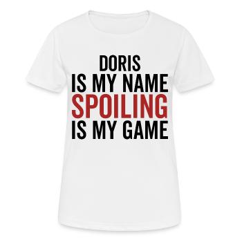Doris est mon nom Spoiler est mon jeu - T-shirt respirant Femme - blanc - Devant - AI Model Female 172 dark (172cm)