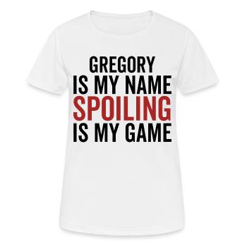 Gregory est mon nom Spoiler est mon jeu - T-shirt respirant Femme - blanc - Devant - AI Model Female 172 dark (172cm)