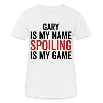 Gary est mon nom Spoiler est mon jeu - T-shirt respirant Femme - blanc - Devant - AI Model Female 172 dark (172cm)
