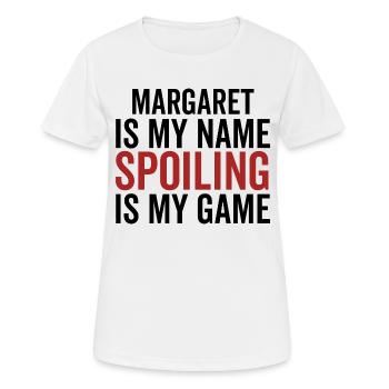 Margaret est mon nom Spoiler est mon jeu - T-shirt respirant Femme - blanc - Devant - AI Model Female 172 dark (172cm)