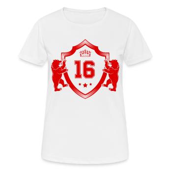 16 Zahl Wappen - Frauen T-Shirt atmungsaktiv - Weiß - Vorne - AI Model Female 172 dark (172cm)