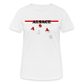 Wappen des Elsass Flaggenschriftzug - Frauen T-Shirt atmungsaktiv - Weiß - Vorne - AI Model Female 172 dark (172cm)