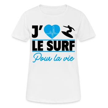 j aime le surf pour la vie - T-shirt respirant Femme - blanc - Devant - AI Model Female 172 dark (172cm)