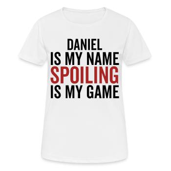 Daniel est mon nom Spoiling est mon jeu - T-shirt respirant Femme - blanc - Devant - AI Model Female 172 dark (172cm)