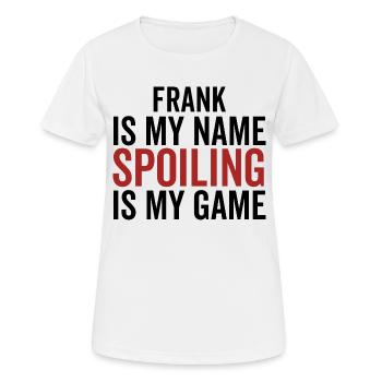 Frank est mon nom Spoiler est mon jeu - T-shirt respirant Femme - blanc - Devant - AI Model Female 172 dark (172cm)