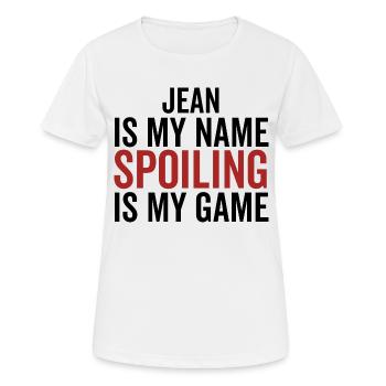 Jean est mon nom Spoiler est mon jeu - T-shirt respirant Femme - blanc - Devant - AI Model Female 172 dark (172cm)