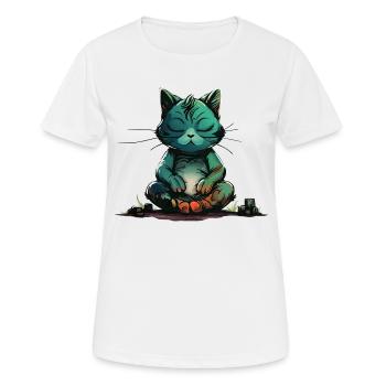MEditating Cat - T-shirt respirant Femme - blanc - Devant - AI Model Female 172 dark (172cm)