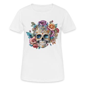 skull, romantisch, blume, vintage, rose, tatoo art - Frauen T-Shirt atmungsaktiv - Weiß - Vorne - AI Model Female 172 dark (172cm)