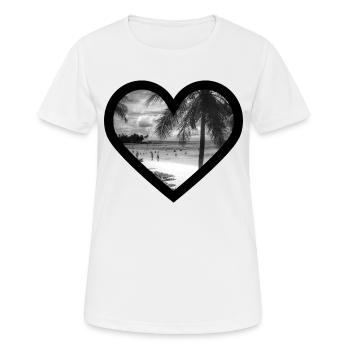 Strand mit Palmen / schwarzer Herz Rahmen - Frauen T-Shirt atmungsaktiv - Weiß - Vorne - AI Model Female 172 dark (172cm)