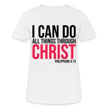 Ich kann alles durch Christus Phil tun 4,13 - Frauen T-Shirt atmungsaktiv - Weiß - Vorne - AI Model Female 172 dark (172cm)