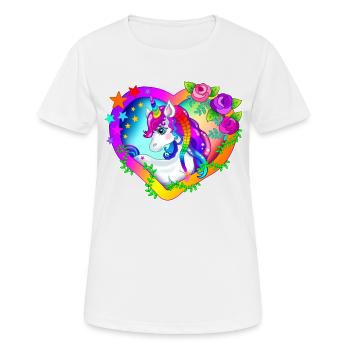 Regenbogen Einhorn - Regenbogeneinhorn - Frauen T-Shirt atmungsaktiv - Weiß - Vorne - AI Model Female 172 dark (172cm)