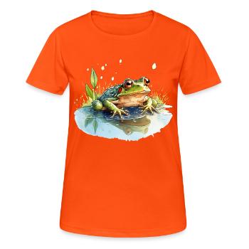 Les grenouilles vertes font un concert bruyant - T-shirt respirant Femme - orange néon - Devant - AI Model Female 172 dark (172cm)