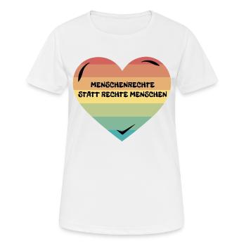 Regenbogen Herz Menschenrechte Demonstration - Frauen T-Shirt atmungsaktiv - Weiß - Vorne - AI Model Female 172 dark (172cm)
