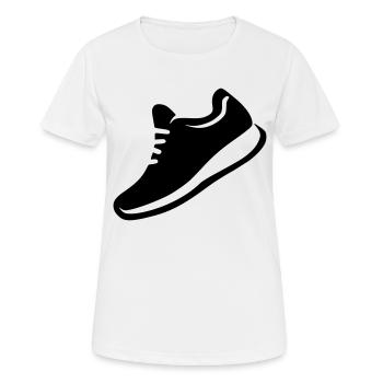 Chaussure de sport de course à pied symbole dynamique icône vecteur - T-shirt respirant Femme - blanc - Devant - AI Model Female 172 dark (172cm)