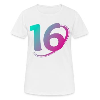 Nummer 16 Mehrfarbig - Frauen T-Shirt atmungsaktiv - Weiß - Vorne - AI Model Female 172 dark (172cm)