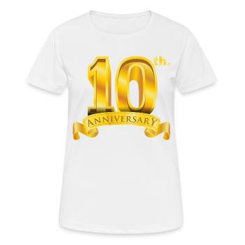 10e anniversaire grand nombre et ruban d’or - T-shirt respirant Femme - blanc - Devant - AI Model Female 172 dark (172cm)