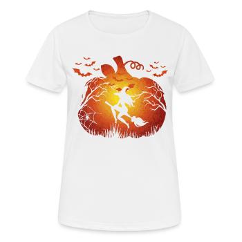 Halloween witch on broomstick wearing wizards has - Women's Breathable T-Shirt - white - Front - AI Model Female 172 dark (172cm)