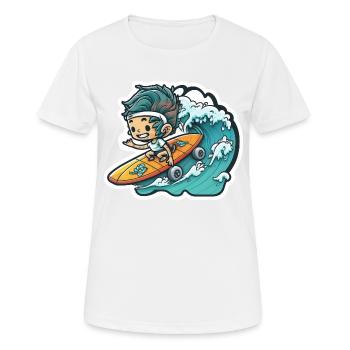 Sweet surferboy rides a wave on his surferroller - Women's Breathable T-Shirt - white - Front - AI Model Female 172 dark (172cm)