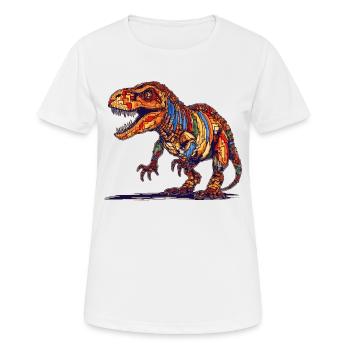 Ausgestorbener Dino in bunter Pixel Grafik - Frauen T-Shirt atmungsaktiv - Weiß - Vorne - AI Model Female 172 dark (172cm)