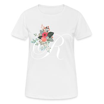 Buchstabe r blumig - Frauen T-Shirt atmungsaktiv - Weiß - Vorne - AI Model Female 172 dark (172cm)
