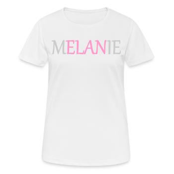 Melanie - Elan - Namenstag Vers.1 - Frauen T-Shirt atmungsaktiv - Weiß - Vorne - AI Model Female 172 dark (172cm)
