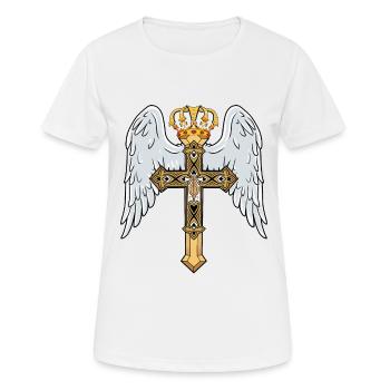 Himmlisches Kreuz mit Krone - Frauen T-Shirt atmungsaktiv - Weiß - Vorne - AI Model Female 172 dark (172cm)
