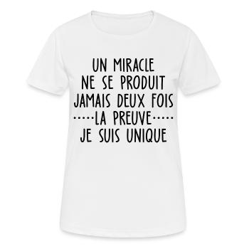 un miracle ne se produit jamais deux fois - T-shirt respirant Femme - blanc - Devant - AI Model Female 172 dark (172cm)