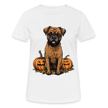 Border Terrier Hundekürbis Faule Halloween-Party - Frauen T-Shirt atmungsaktiv - Weiß - Vorne - AI Model Female 172 dark (172cm)