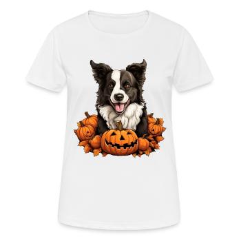 Border-Collie-Hundekürbis-faule Halloween-Party - Frauen T-Shirt atmungsaktiv - Weiß - Vorne - AI Model Female 172 dark (172cm)