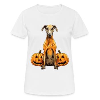 Greyhound Dog Pumpkin Lazy Halloween Party Costume - Women's Breathable T-Shirt - white - Front - AI Model Female 172 dark (172cm)