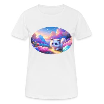 A cute anime cat in a colorful cloud garden - Women's Breathable T-Shirt - white - Front - AI Model Female 172 dark (172cm)