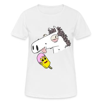 Pferd Sommer Eiskrem Hunger naschen Erfrischung - Frauen T-Shirt atmungsaktiv - Weiß - Vorne - AI Model Female 172 dark (172cm)