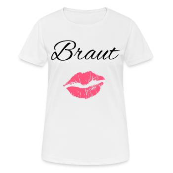 Embrasser les lèvres mariée mariage amour baiser enterrement de vie de jeune fille - T-shirt respirant Femme - blanc - Devant - AI Model Female 172 dark (172cm)