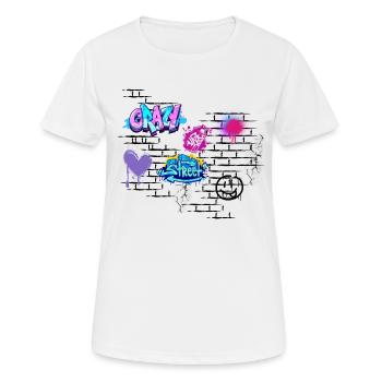 Crazy Street Graffiti on Brick Wall - Women's Breathable T-Shirt - white - Front - AI Model Female 172 dark (172cm)