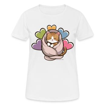 Kuscheliges Kätzchen unter Decke - Frauen T-Shirt atmungsaktiv - Weiß - Vorne - AI Model Female 172 dark (172cm)