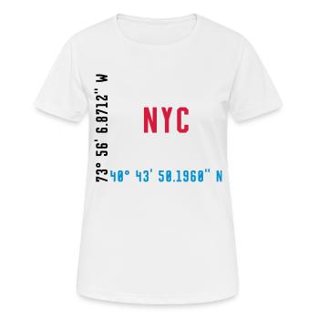 NYC - NEW YORK - GPS COORDINATES / COORDINATES - Women's Breathable T-Shirt - white - Front - AI Model Female 172 dark (172cm)