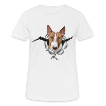 Bullterrier *Metall-Loch* - Frauen T-Shirt atmungsaktiv - Weiß - Vorne - AI Model Female 172 dark (172cm)