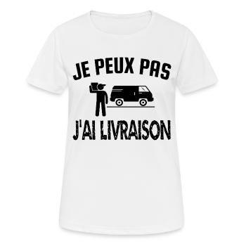 je peux pas j'ai livraison - T-shirt respirant Femme - blanc - Devant - AI Model Female 172 dark (172cm)