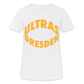 Ultras - Dresden -Ringmotiv - Frauen T-Shirt atmungsaktiv - Weiß - Vorne - AI Model Female 172 dark (172cm)