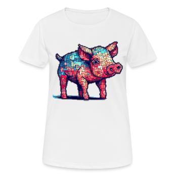 Retro Schwein in cooler 8 Bit Grafik - Frauen T-Shirt atmungsaktiv - Weiß - Vorne - AI Model Female 172 dark (172cm)